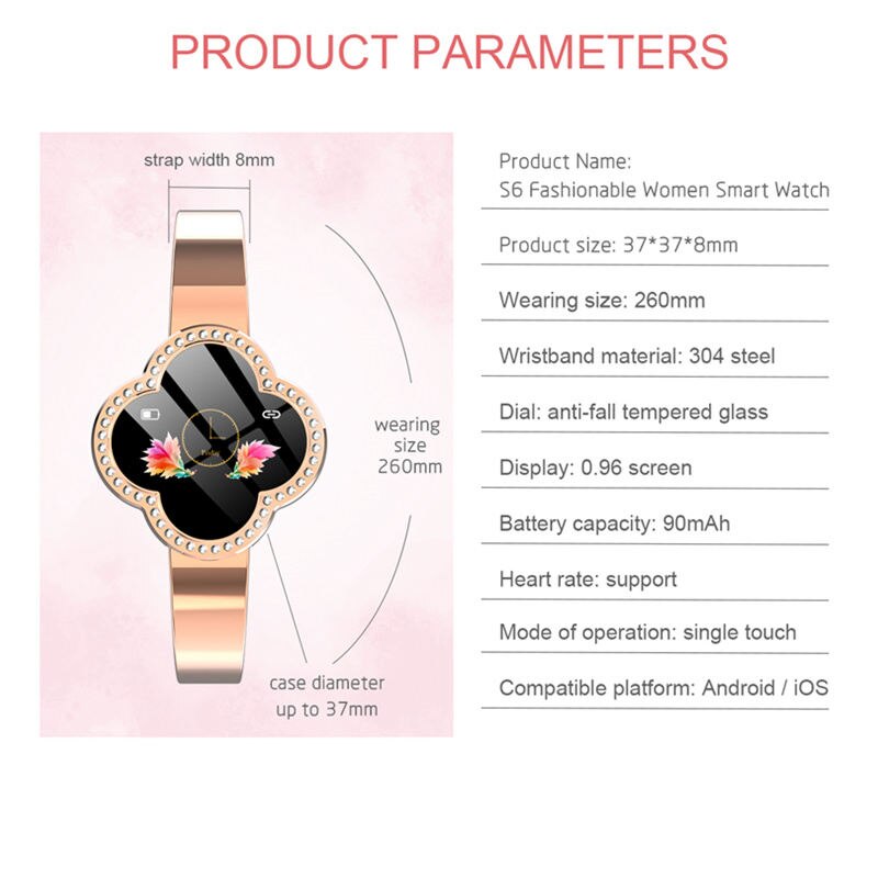 S6 Women Smart Wristband – IP67 Fitness Tracker Bracelet