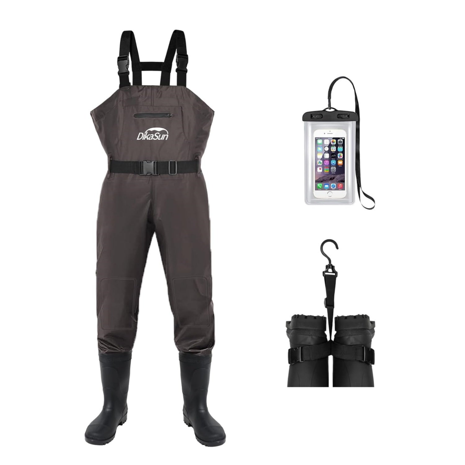 DikaSun Bootfoot Chest Waders – Lightweight Fishing & Hunting Waders (Brown)
