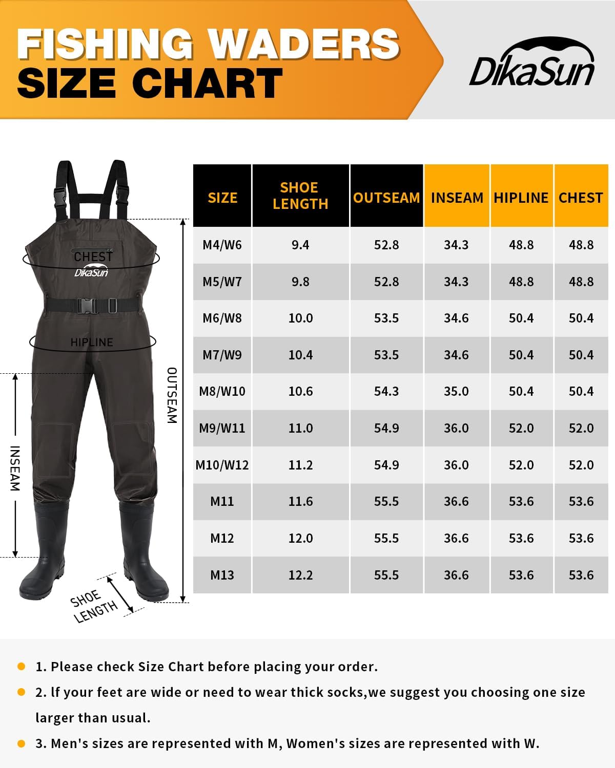 DikaSun Bootfoot Chest Waders – Lightweight Fishing & Hunting Waders (Brown)