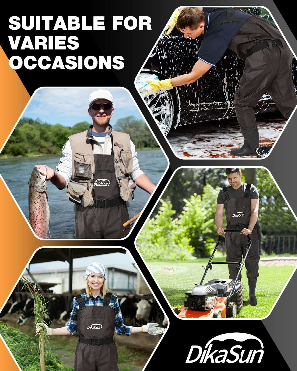 DikaSun Bootfoot Chest Waders – Lightweight Fishing & Hunting Waders (Brown)