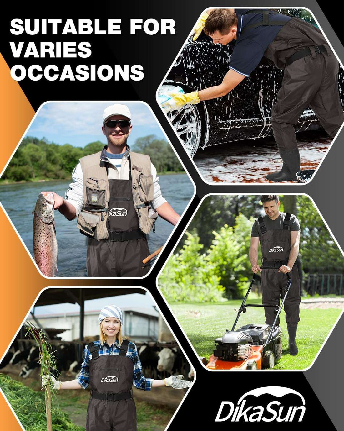 DikaSun Bootfoot Chest Waders – Lightweight Fishing & Hunting Waders (Brown)