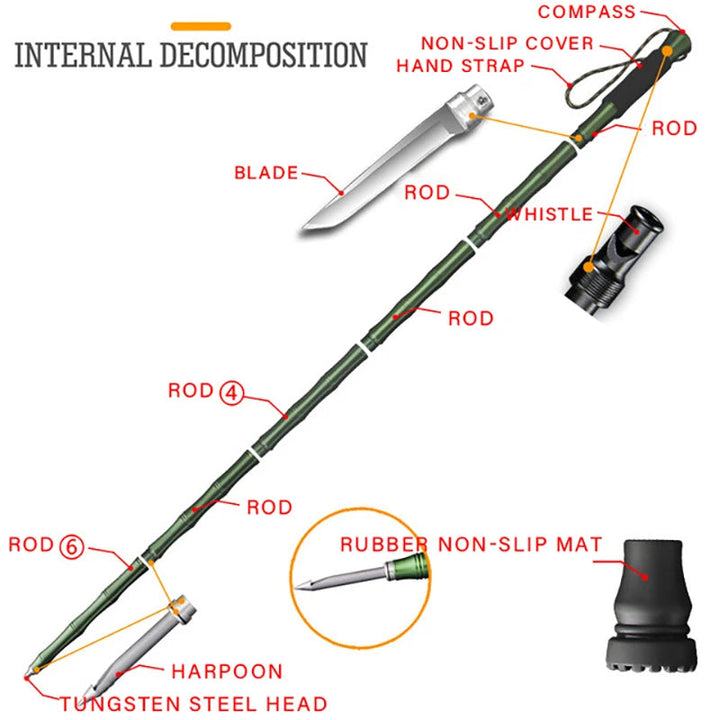 Tactical Folding Walking Stick – Multifunctional Hiking Alpenstock