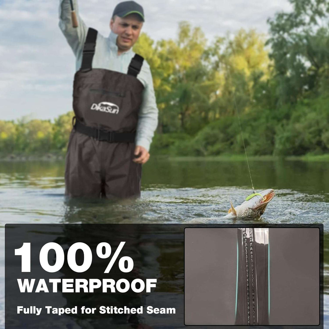 DikaSun Bootfoot Chest Waders – Lightweight Fishing & Hunting Waders (Brown)