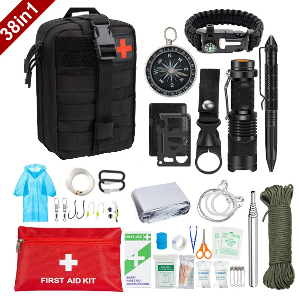 38-in-1 Tactical Survival First Aid Kit – Molle Trauma Emergency Medical Pack for Camping & Hiking