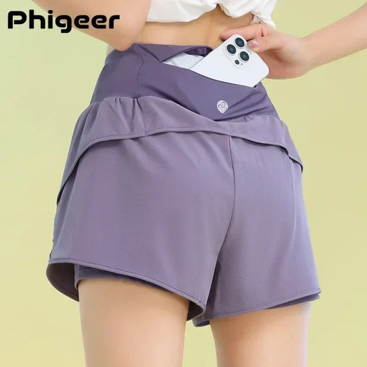 PHIGEER Women’s Yoga Shorts – Lightweight Workout Shorts with Pocket